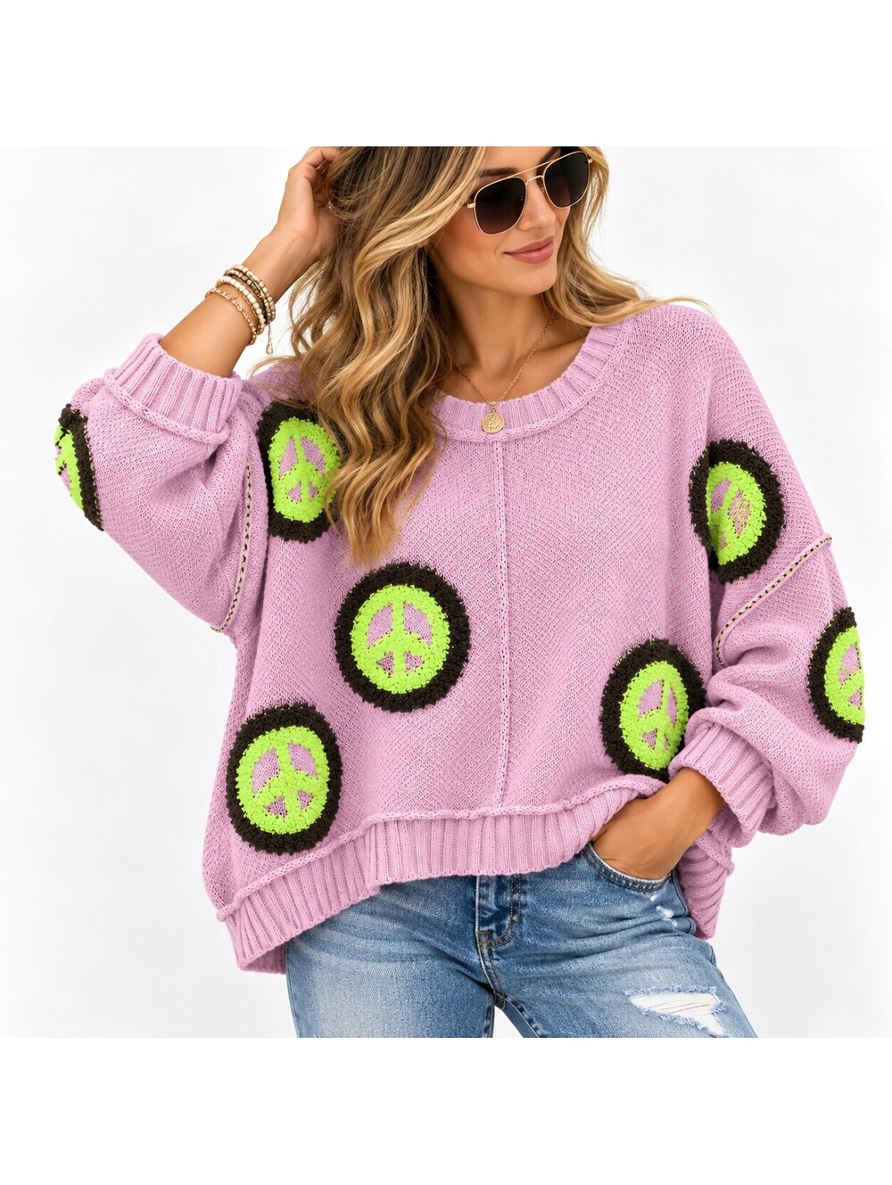 POL Women's Size Large Oversized Boho Cable Knit